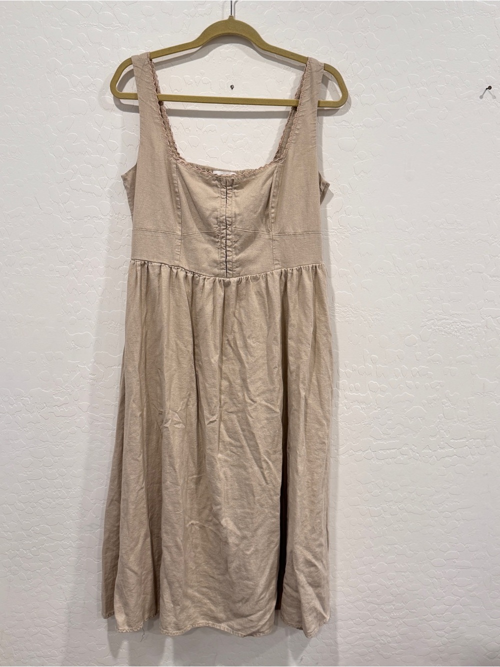 House Of Harlow 1960 Linen Blend Midi Dress Large Ecru A Line Minimalist